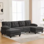 Goldoma 103.5 inch square convertible sectional sofa set with dual chaise lounges and storage pockets in modern living room
