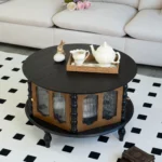 31.5-inch Round Three-Door Storage Coffee Table Modern Wooden Living Room Dining Furniture - Image 8