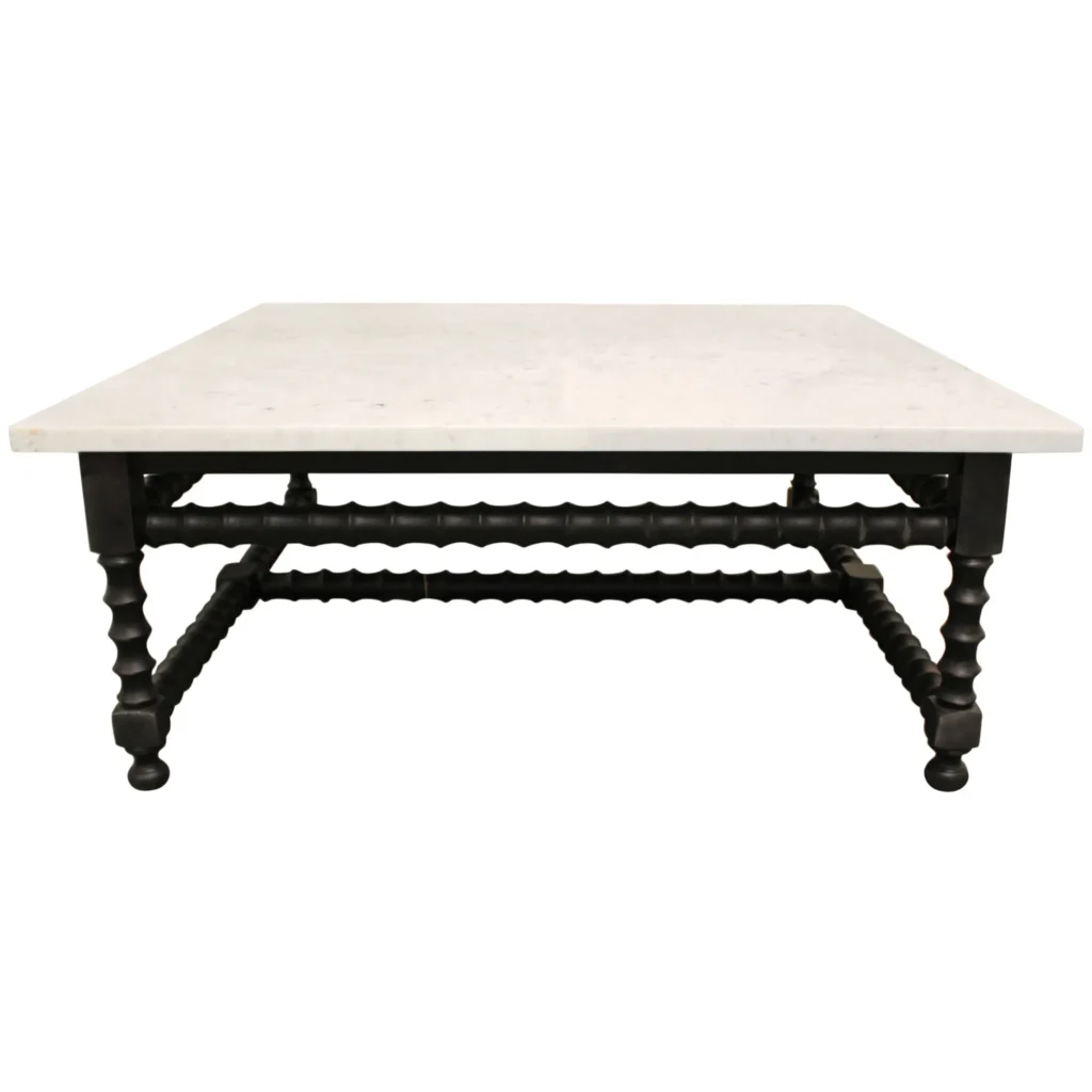 Goldoma 48" White and Black Genuine Marble and Solid Wood Square Coffee Table
