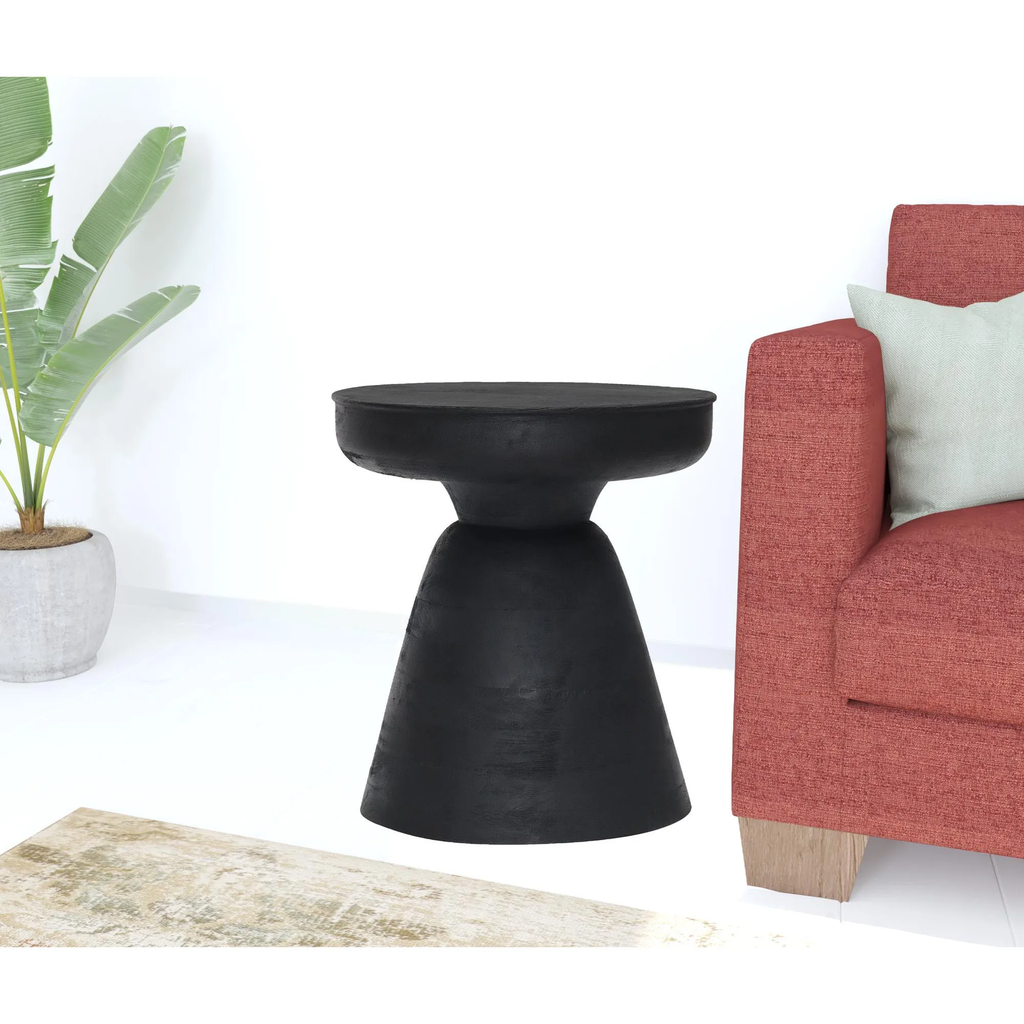 H93b5bb56756d4ce78f8bf38b015c081f9.webp Black farmhouse solid wood end table - 18 inch round wooden accent table for living room