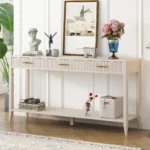 Goldoma modern solid wood console table with 3 drawers and shelves in entryway