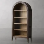 Goldoma traditional solid wood arched bookcase and wine cabinet with antique finish, wall-mounted, featuring spacious shelves and wine storage