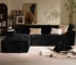 Goldoma Modern Black Corduroy Cloud Modular Sofa Set
