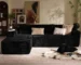 Goldoma Modern Black Corduroy Cloud Modular Sofa Set