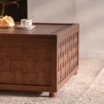 Farmhouse coffee table with storage solid wood square with shelf in brown finish