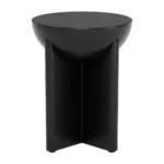 Black mango wood pedestal end table with geometric base in living room