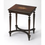 Goldoma cherry brown starburst end table with wood inlay design, perfect as a compact side table