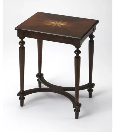 Goldoma cherry brown starburst end table with wood inlay design, perfect as a compact side table