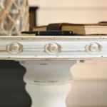 Goldoma rustic white round solid wood coffee table with antique finish in living room