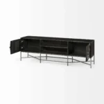 Goldoma 16 inch dark brown antique solid wood console table placed in a narrow entryway with decor items