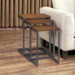 Goldoma 24 inch compact rectangular end table with brown wood top and black metal frame in living room