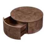 Goldoma burl wood rotating coffee table with two drawers in walnut finish - modern living room furniture