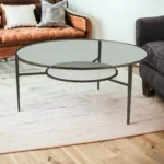 Goldoma 36-inch clear and bronze glass coffee table with metal shelf in living room