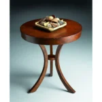 Goldoma 26 inch rustic round end table in medium brown distressed finish, perfect as a sofa side table