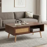 Goldoma modern solid wood coffee table with sliding doors and TV cabinet set in living room
