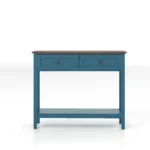 Goldoma farmhouse console table with storage drawers in rustic blue finish, perfect for entryway organization