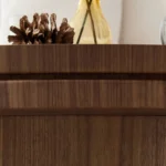 Goldoma 35.43 inch modern square coffee table with solid wood top and pedestal base in living room