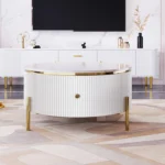 Goldoma round coffee table with two drawers in brown eco-friendly wood