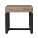 Goldoma 20 inch square end table with natural wood top and iron legs in a living room setting