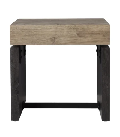 Goldoma 20 inch square end table with natural wood top and iron legs in a living room setting