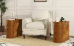 Goldoma adjustable end table with charging station and drawer in natural oak finish, featuring four-leaf clover top