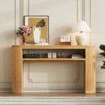 Goldoma Modern Fluted Console Table with open shelf in living room – eco-friendly solid wood and MDF fluted console table