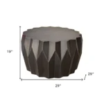 Goldoma solid wood coffee table in black with distressed drum shape and 29-inch round top