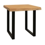 24-inch square end table with natural distressed solid wood top and black iron base against a neutral wall