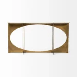 White marble and gold console table with live edge top and geometric metal base