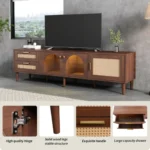 Goldoma Rattan-Inspired TV Stand with LED Lights - Dark Brown media console for TVs up to 80 inches