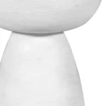 Goldoma 22 inch white distressed solid wood round end table with hand-carved pedestal base in a living room setting