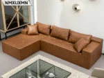 Goldoma Leather Fabric L-Shaped Sectional Sofa, Modern Reclining Couch with Adjustable Headrests – angled view