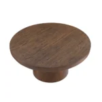 Goldoma round coffee table with wood veneer top and cylindrical legs in dark brown, modern style for living room