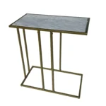 White marble end table with antiqued gold iron frame - Goldoma 26 inch accent table for living room
