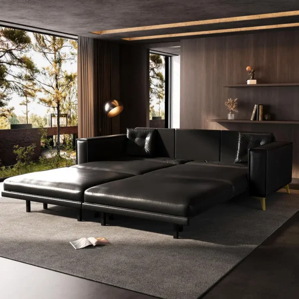 Goldoma King Size Pull-Out Sofa Bed 3-in-1 Convertible Sleeper Sofa, Velvet Upholstery with Ultra Wide Armrests, Wood Frame