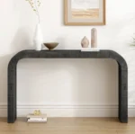 Goldoma solid wood console table with curved edge and hidden storage in natural oak finish
