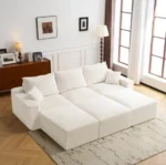 Goldoma L-shaped convertible sectional sofa in corduroy with chaise and memory foam filling