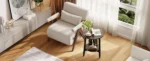 Solid beech wood nightstand with lower shelf - round modern end table for small spaces