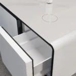 Goldoma smart coffee table with mini fridge and wireless charging in modern living room