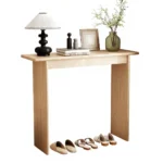 Goldoma solid wood walnut console table – slim mid-century entryway table with rubberwood in a modern living room setting.