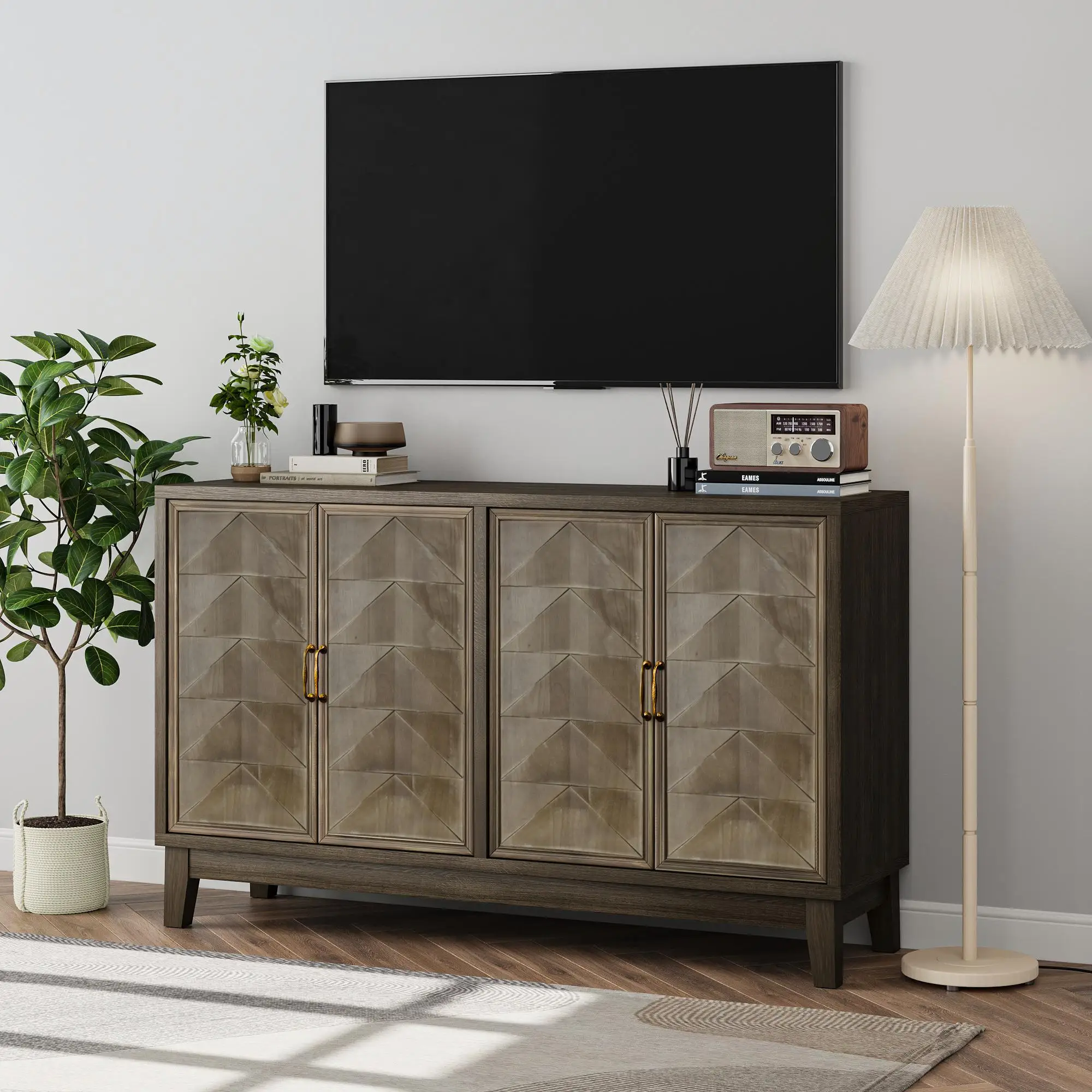 H9b25b71bb3b945b5b1e0f7da13eb05987.webp Vintage farmhouse solid wood buffet cabinet with storage doors and drawers
