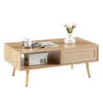 Goldoma modern solid wood coffee table with sliding doors and TV cabinet set in living room
