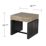 Goldoma 20 inch square end table with natural wood top and iron legs in a living room setting