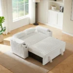 Goldoma white sleeper sofa with storage armrest and USB port in a modern living room