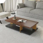 Goldoma modern coffee table with stainless steel base and wood top, 47.2 inches long, for contemporary living rooms