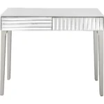 Goldoma 40 inch silver mirrored glass console table with two drawers and antique silver finish, modern entryway table
