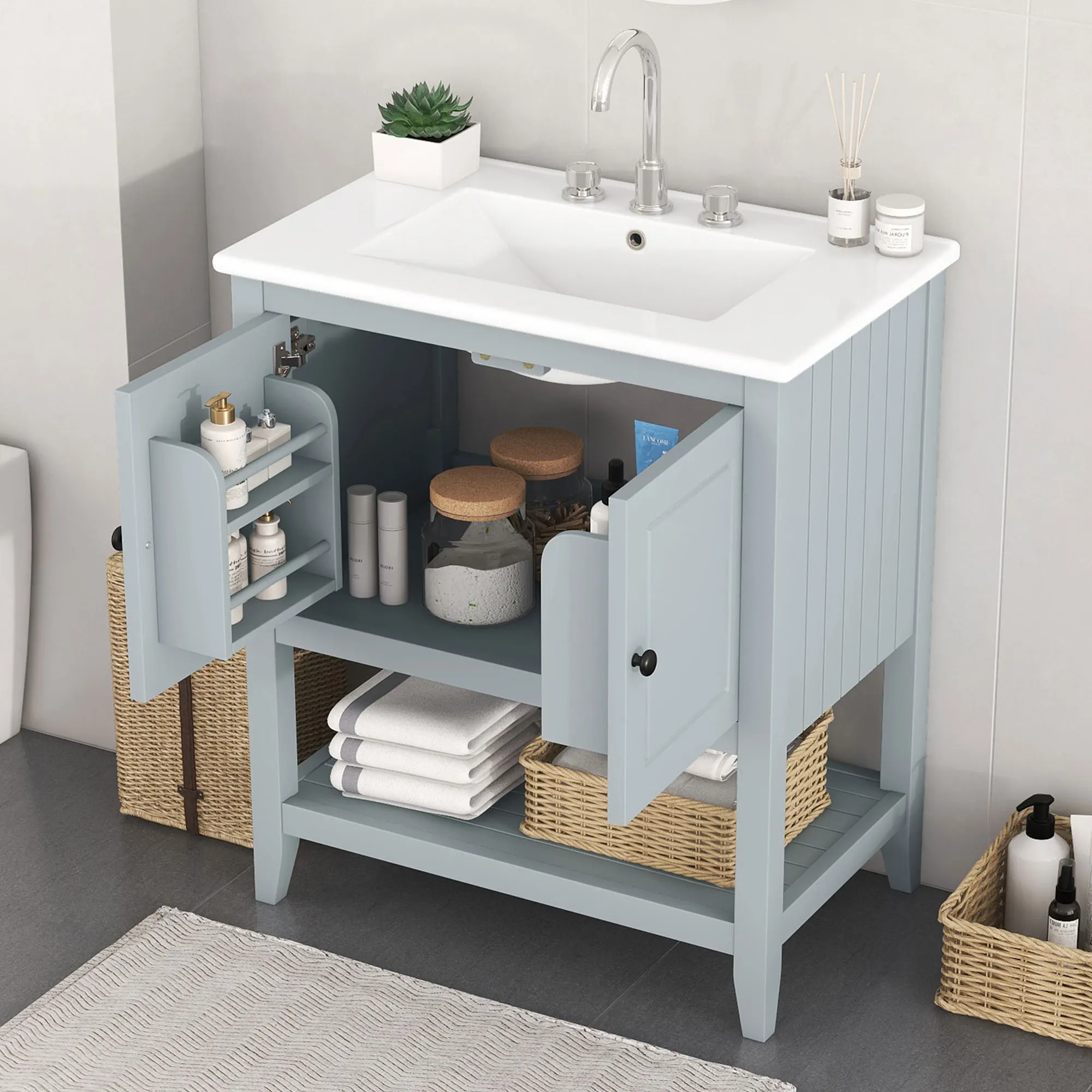 Goldoma 30" Modern Bathroom Vanity with Ceramic Sink and Solid Wood Frame