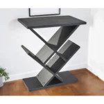 Goldoma 19 inch solid wood console table with antique black finish and eight storage compartments in a living room entryway