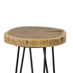 Goldoma solid wood round end table with black iron base and live edge top