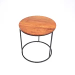 Goldoma 22-inch reclaimed wood end table with black metal base in a cozy living room setting